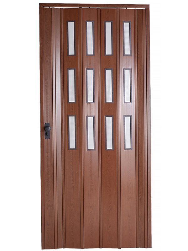 Sarpaş Katlanır Akordeon Akordiyon Pvc Kapı - Camlı Ceviz  Desenli 12 mm