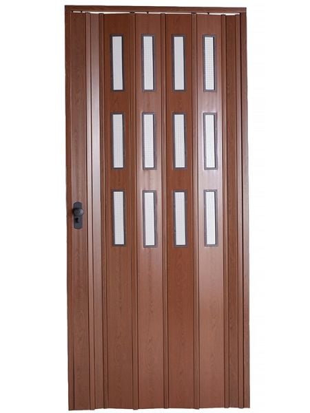 Sarpaş Katlanır Akordeon Akordiyon Pvc Kapı - Camlı Ceviz  Desenli 12 mm