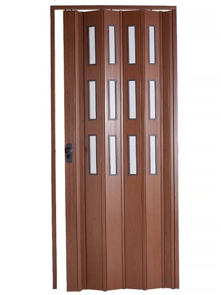 Sarpaş Katlanır Akordeon Akordiyon Pvc Kapı - Camlı Ceviz  Desenli 12 mm
