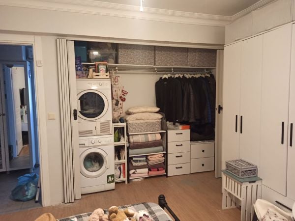 Sarpaş Akordiyon Kapı Beyaz Camsız 12 mm Çift Açılım Katlanır Akordeon Pvc